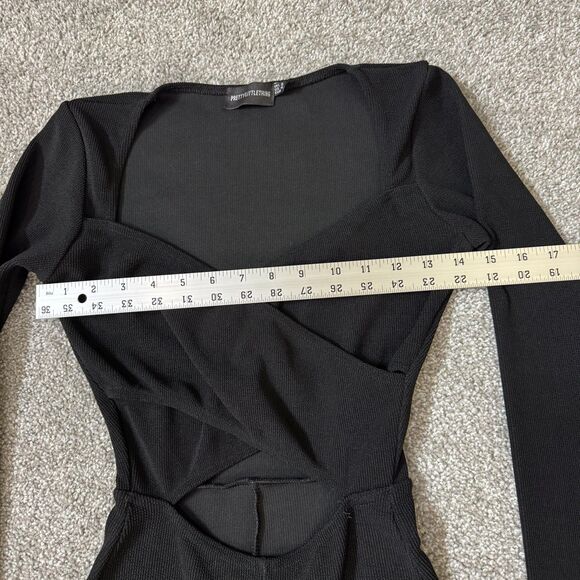 PrettyLittleThing Jumpsuit Womens US 4 Black Long Sleeve Cutout Ribbed Stretch - Picture 9 of 11